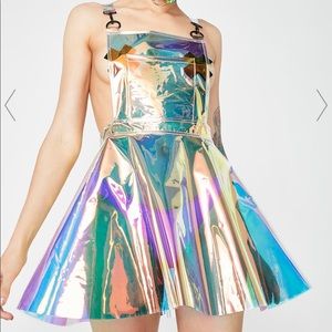Dolls Kill holographic pvc dress overalls